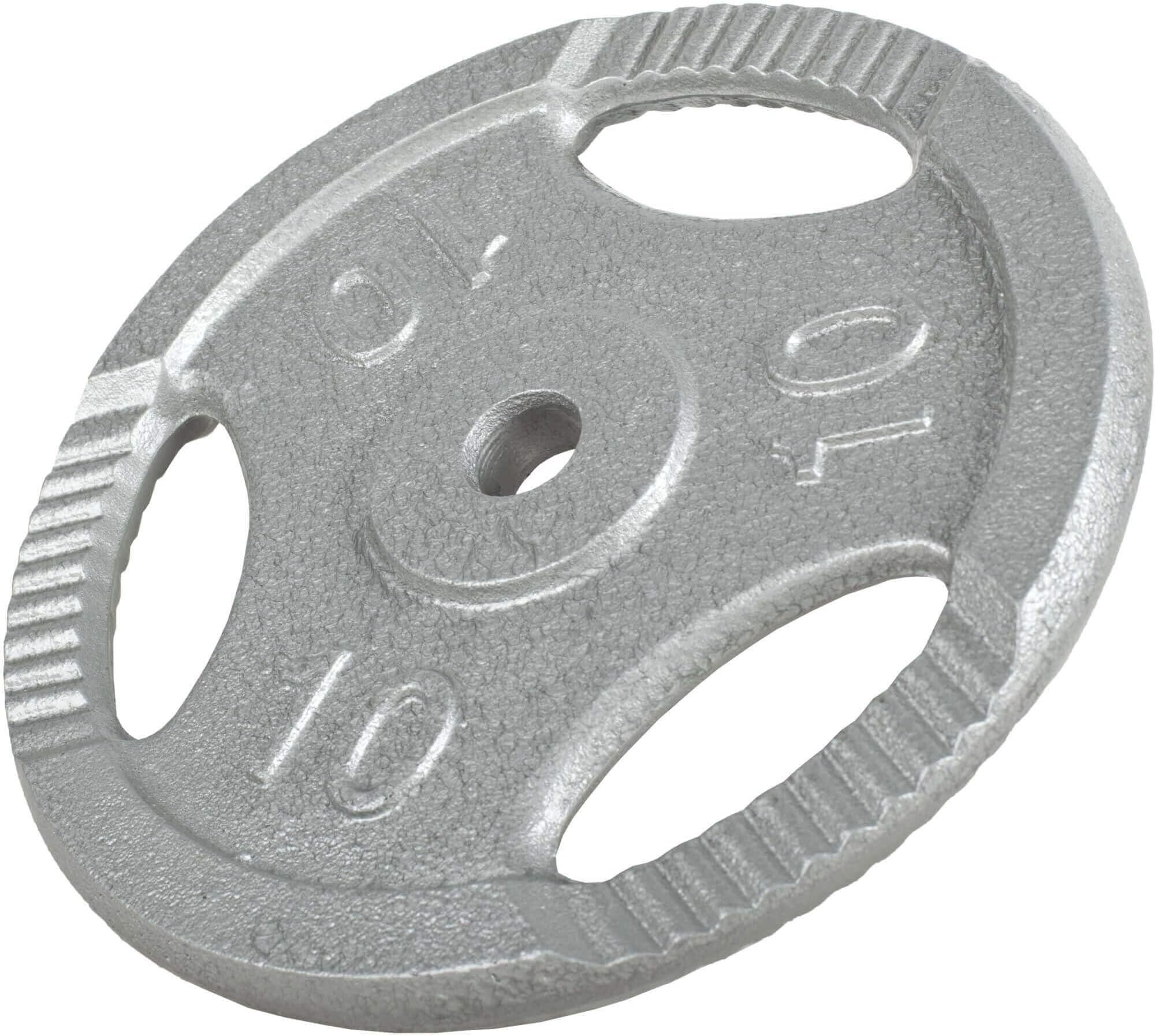 Gorilla Sports Cast Iron Tri Grip Weight Plate 0.5KG - 20KG Colour Silver, Size 10KG