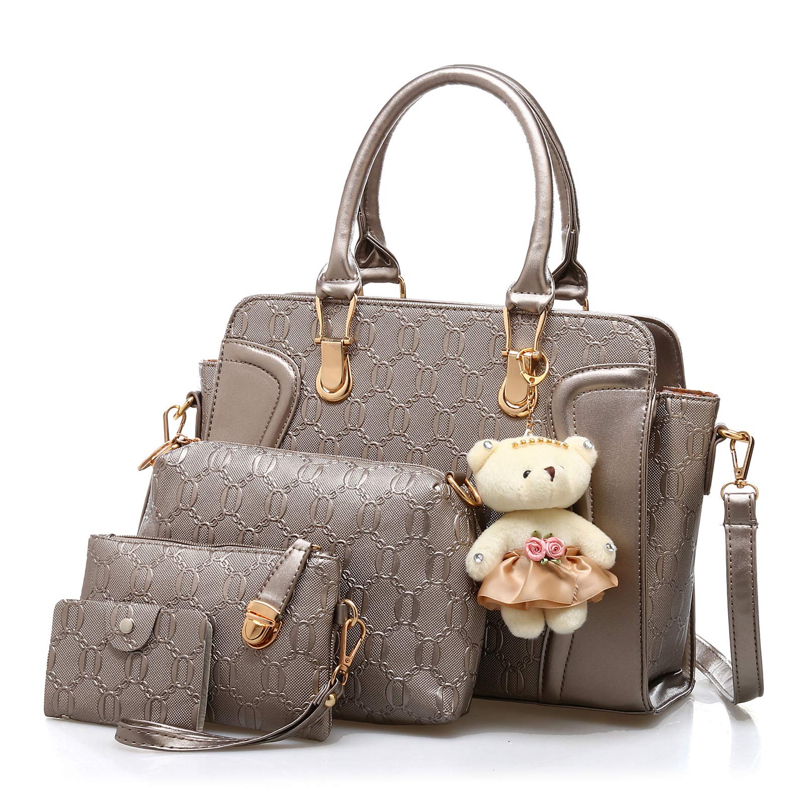 Pahajim Handbags for Women,Ladies Handbag Set Top Handle Bags 4 Pieces Set in PU Leather,Tote Bag Shoulder Bag Clutch and Card Holder Sets for Shopping Work Travel Gift (Champagne)