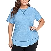 COOTRY Plus Size Workout Tops for Women Short Sleeve Loose fit Shirts Athletic Gym Yoga Clothing