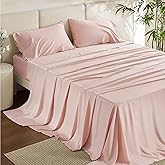 Bedsure King Size Sheets Set, Cooling Sheets for Hot Sleepers, Rayon Derived from Bamboo, Breathable & Soft, Deep Pocket Up to 16 Inches, Hotel Luxury Silky Bedding, Pink