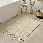 Beautiful Boho Rug with Tassels for Your Bathroom - Soft 2 x 3 ft. Cotton Rug Fits Perfectly Into Your Bath - Washable, Cream Colored Non-Slip Mat Ideal to Enhance Any Modern Home Decor, 24 x 36 inch