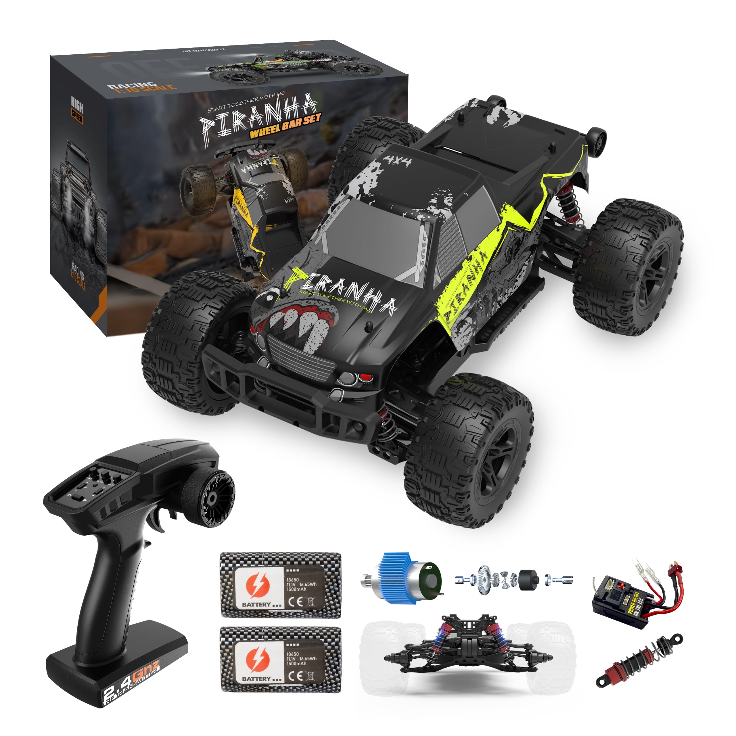Photo 1 of Seveat 1:10 Scale Brushless Fast RC Car for Adults – 60+ KPH High Speed 4WD Remote Control Monster Truck, All-Terrain RC Cars Off-Road with Dual 1500mAh Li-ion Batteries, 2.4GHz (Black)