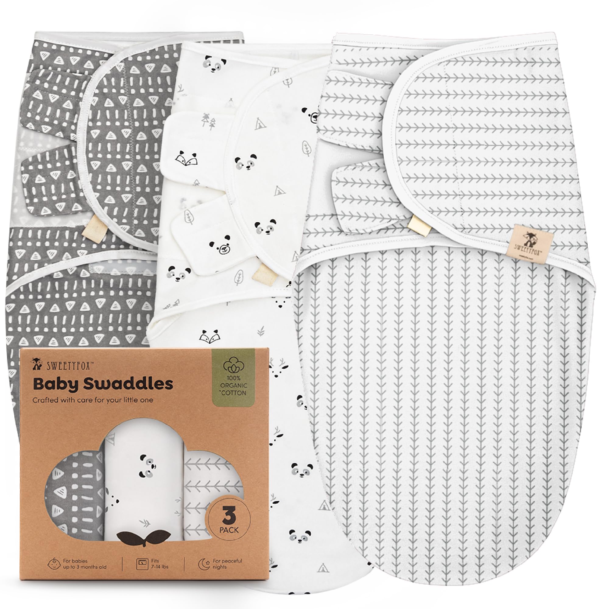 Photo 1 of Sweety Fox 3-Pack Organic Baby Swaddle Sleep Sacks - Swaddles for Newborns, Infant 0-3 Months, Baby Girls, Boys, Soft & Snug Newborn Sleep Sack, Nursery Swaddling Blankets, Velcro Closure (Forest)