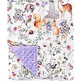 CARUILI Toddler Blanket 50 x 60 Inch, Large Baby Blanket for Kids, Super Soft Warm Minky with Dotted Backing, Purple Animals