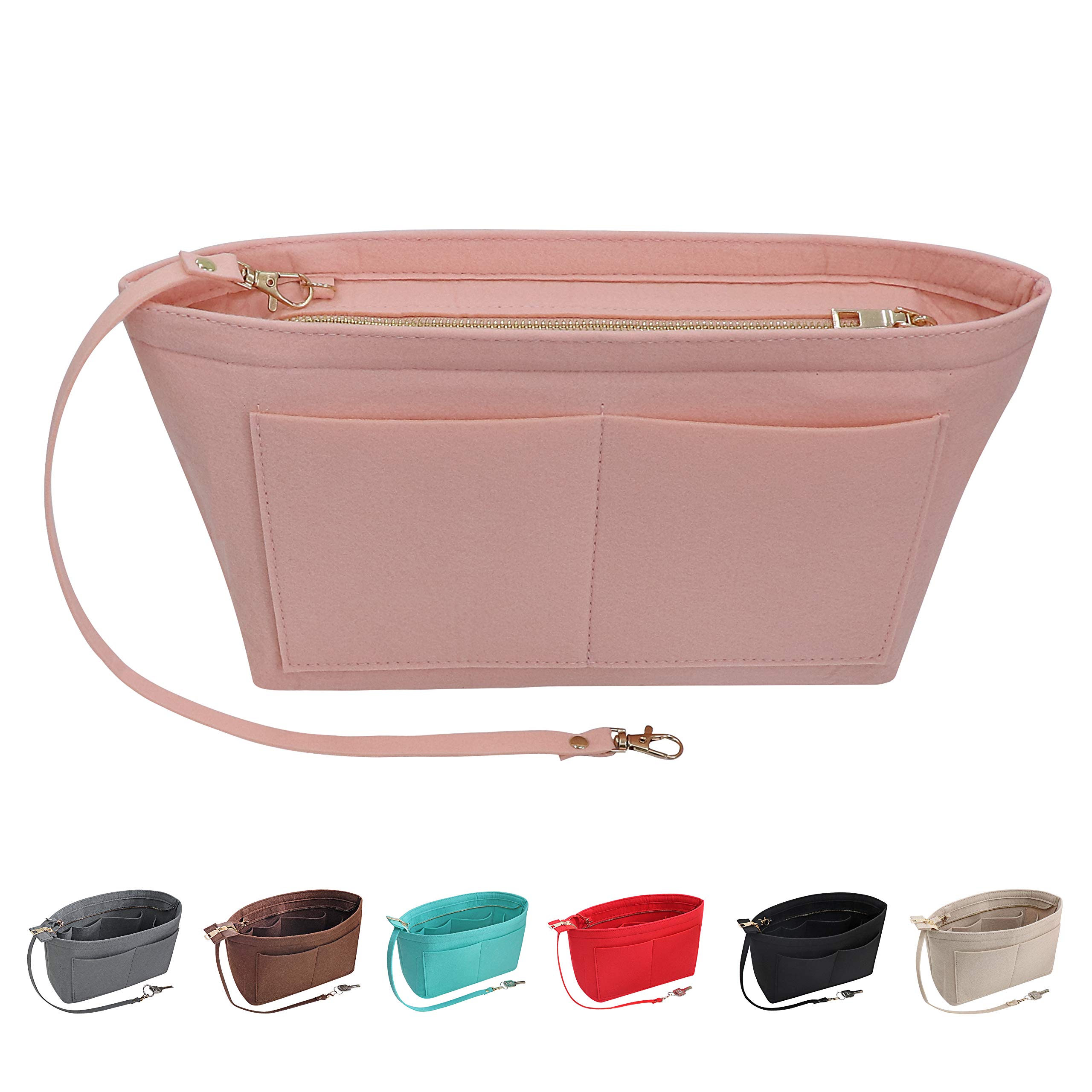 Soyizom Felt Handbag Organiser Purse Organiser Felt Insert Bag Organisers Multi Pockets Tote Bag in Bag for Women,Pink-L