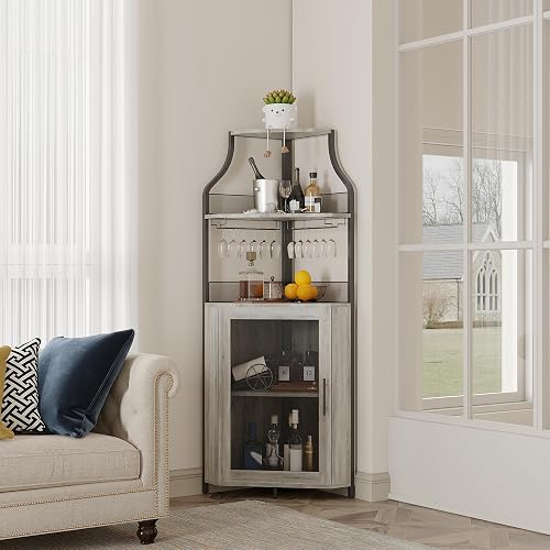 Corner Bar Cabinet, 5-Tier Industrial Corner Wine Cabinet with ...