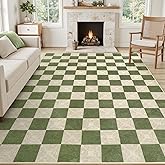 Kiginara Washable Green Checkered Rug 8x10, Non-Slip Low Pile Area Rug for Living Room, Bedroom, Nursery, Modern Neutral Farmhouse Checkerboard Carpet, Pet & Kid Friendly