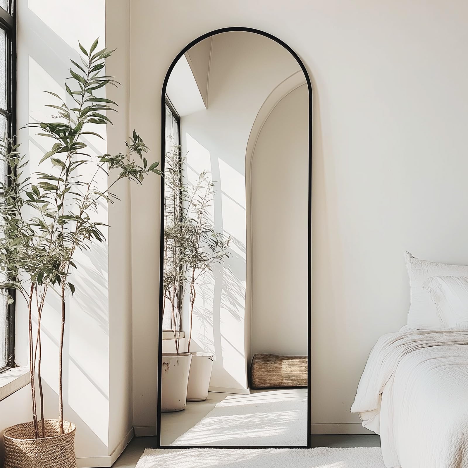 OLIXIS Arched Full Length Mirror 71"x26" for Bedroom, Full Body Mirror with Stand, Hanging or Leaning for Wall, Aluminum Alloy Thin Frame Floor Standing for Living Room, Long, Deep Black Image OLIXIS Arched Full Length Mirror 71"x26" for Bedroom, Full Body Mirror with Stand, Hanging or Leaning for Wall, Aluminum Alloy Thin Frame Floor Standing for Living Room, Long, Deep Black Image