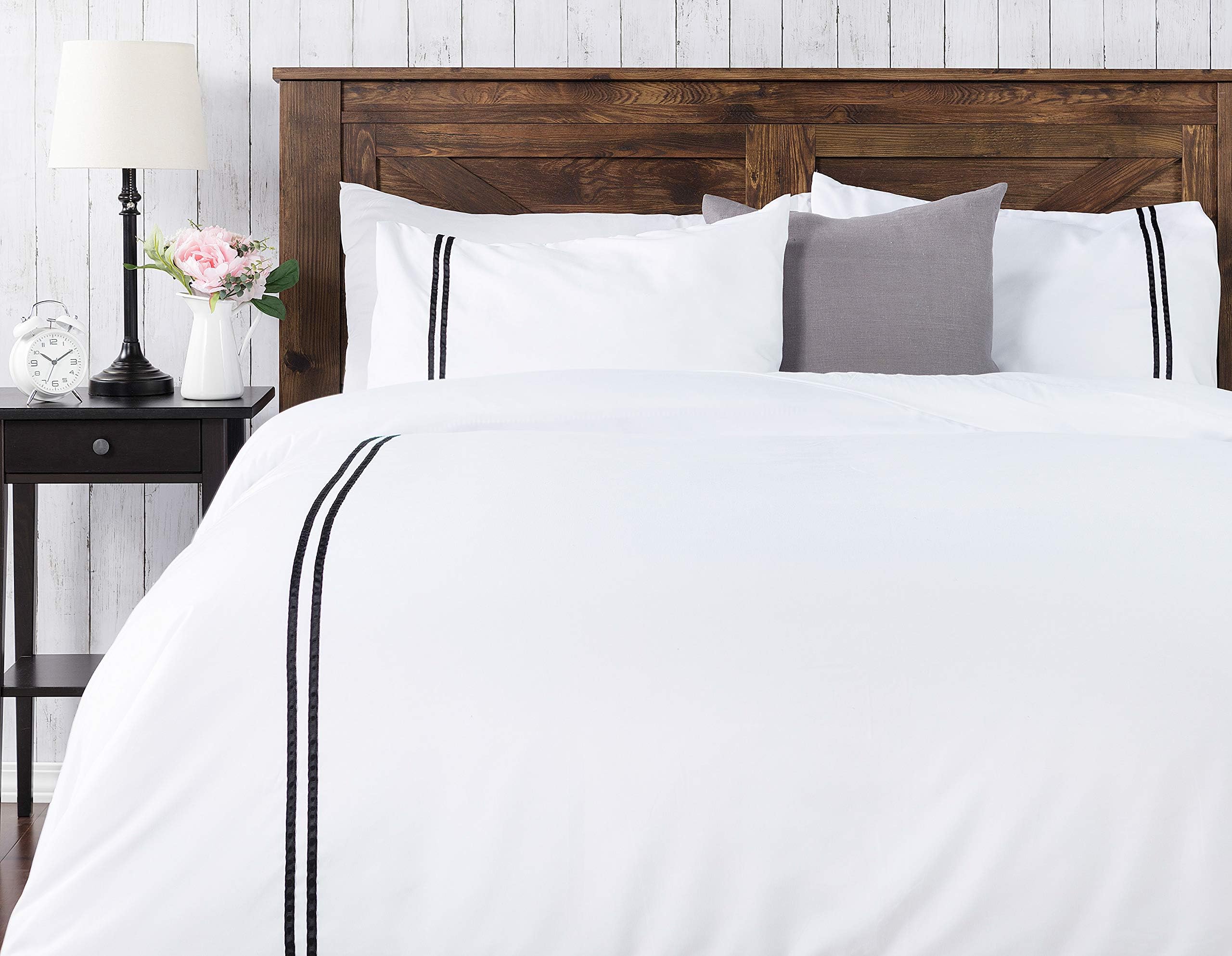 Chanasya Bordered White Duvet Comforter Cover Bedding Set King Size - Hotel Stich 3-Piece Set Luxurious Minimalist Style Brushed Microfiber Comforter Cover - Ultra Soft Breathable Stain Resistant
