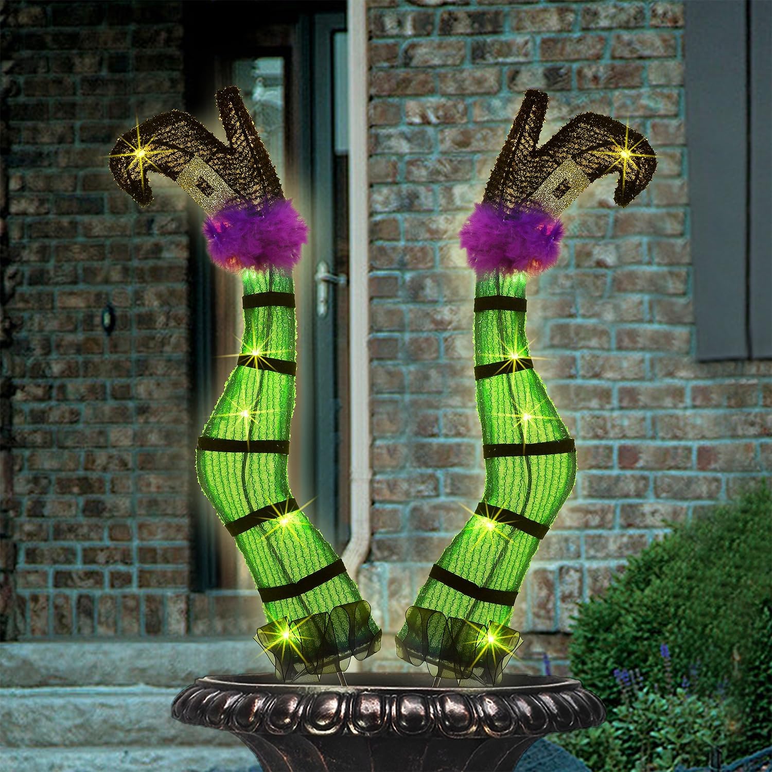 Decorative Garden Stakes - Juegoal Set of 2 Halloween Lighted Wicked Witch Legs with Stakes, Light Up Tinsel Witch Prop, Halloween Yard Signs with Timer & Waterproof Battery Operated for Outdoor Party Haunted House Garden Decor