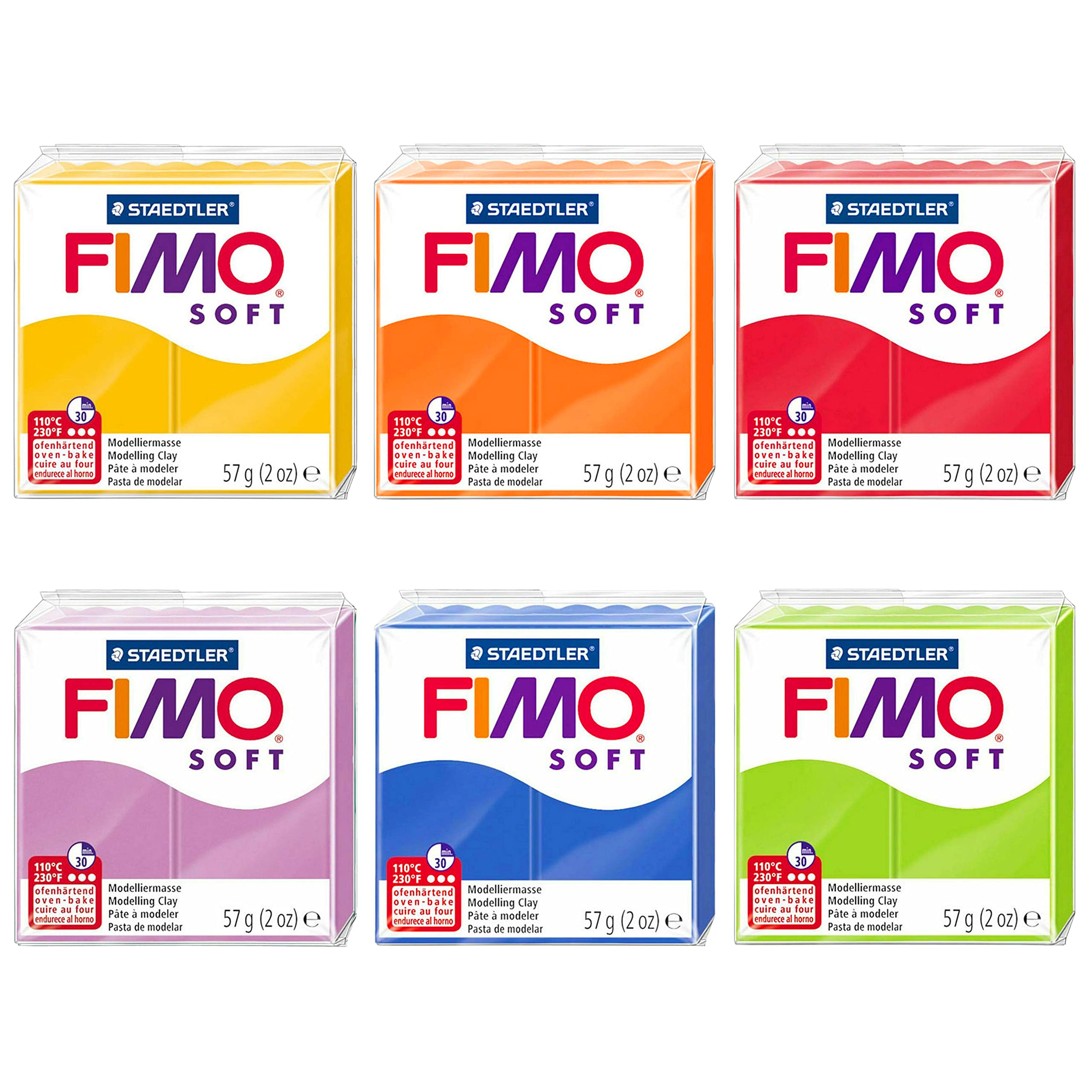 Fimo Soft Polymer Oven Modelling Clay - 57g - Set of 6 Colours - Spring Tones
