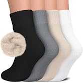 we fleece 4 Pairs Warm Socks for Women Fleece Lined Crew Cozy Winter | Thermal boot socks with soft plush inside, thick knit acrylic outside, machine washable everyday warmth in neutral colors