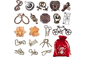 KAKEDUJA 20 PCS Metal Brain Teaser Puzzles Ring Educational Toys – Logic & Mind Puzzles for Adults & Kids, Fun Christmas Stocking Stuffers (24PCS Metal+Wood Puzzles)
