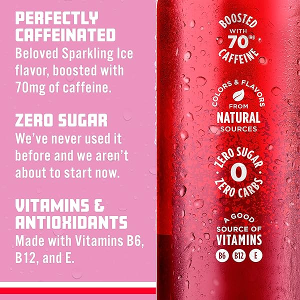 SPARKLING ICE CAFFEINE CHERRY VANILLA SPARKLING WATER WITH CAFFEINE, ZERO SUGAR, WITH ANTIOXIDANTS AND VITAMINS,16 FL OZ CANS (PACK OF 12)