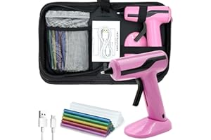 Liumai Cordless Hot Glue Gun Kit with 30pcs Mini Glue Sticks, USB Rechargeable Mini Glue Gun with Carrying Case, Stand-Up Base, Smart Power-Off Hot Melt Glue Gun for Crafting, Pink