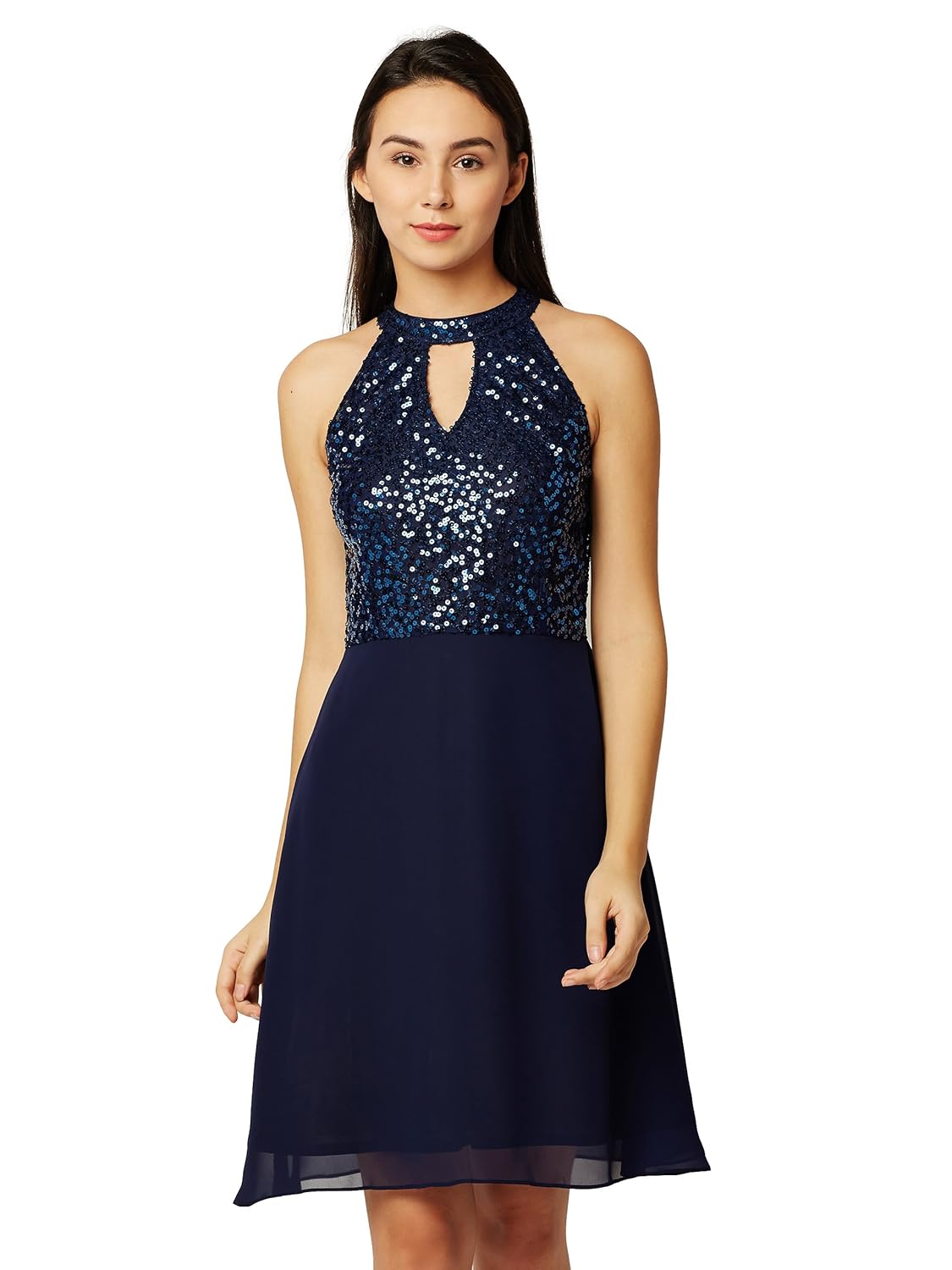 miss chase women's navy blue sequin skater dress