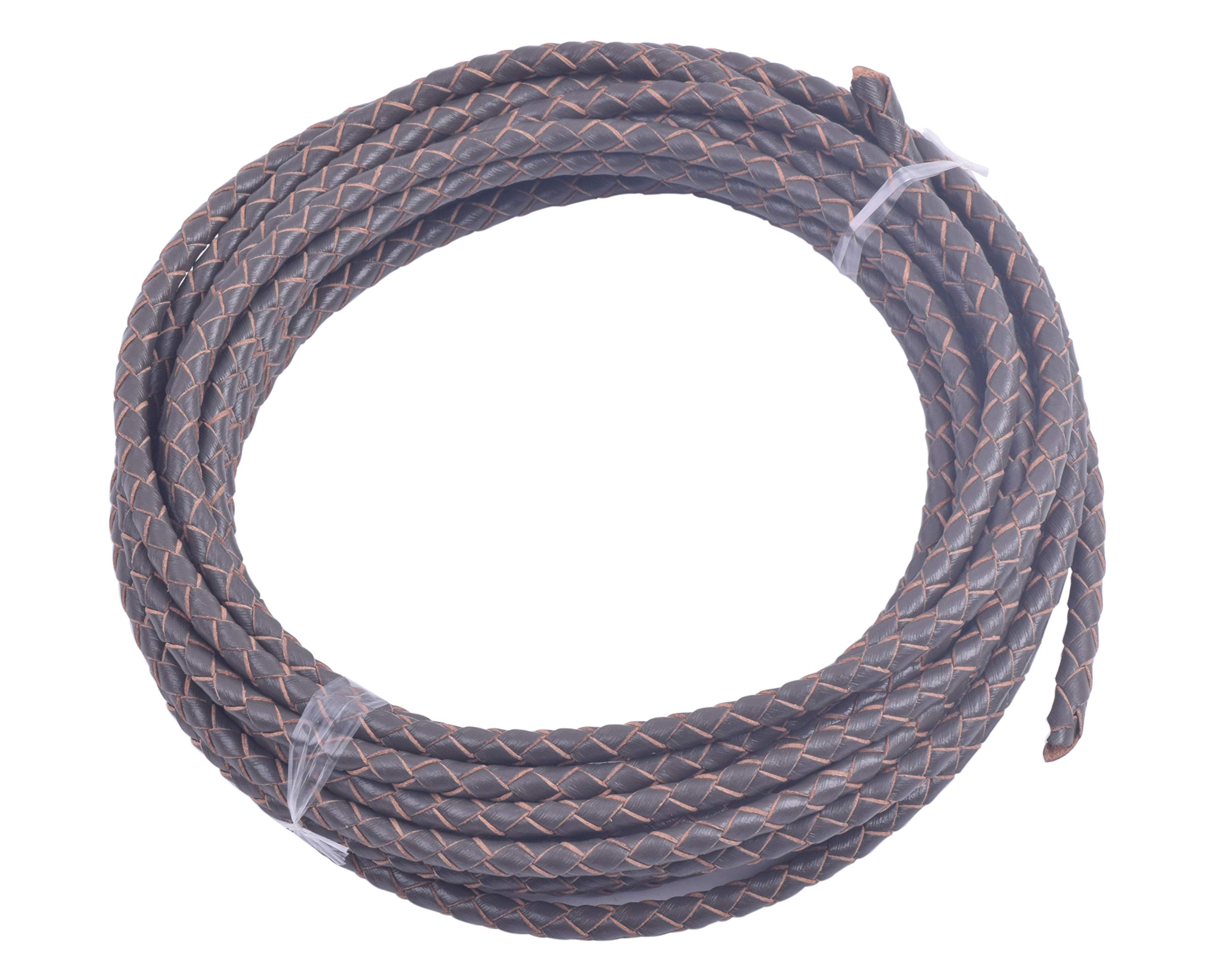 KONMAY 1.8Meters 4.0mm Grey Genuine Braided Leather Bolo Tie Cording…