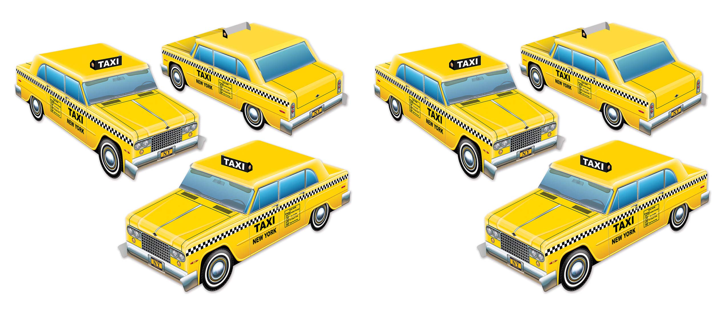 Beistle Three Dimensional Taxi Cab Centerpieces 6 Piece New York City Party Decorations, 4" x 10.5", Yellow/Black/White