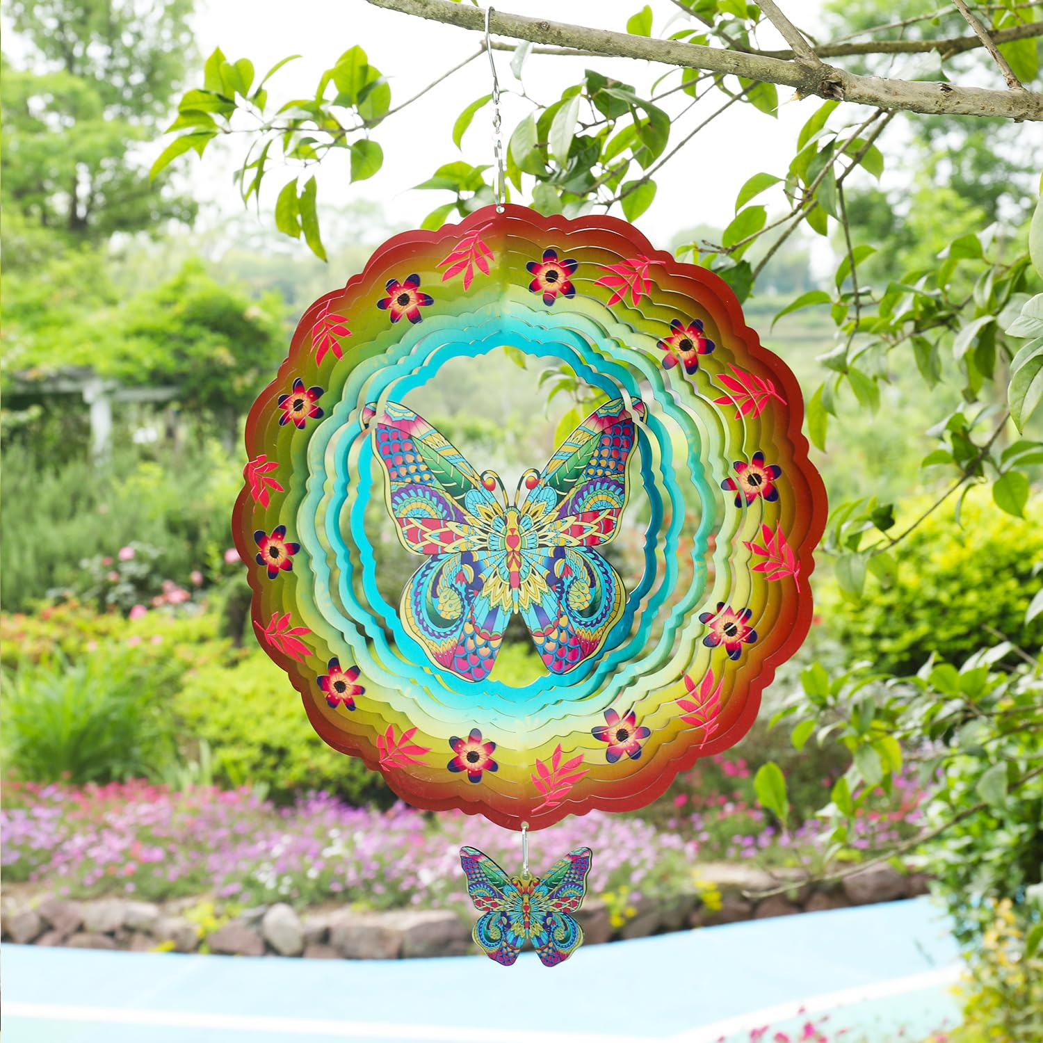 Gochoi Butterfly Hanging Wind Spinners Outdoor,Butterfly Gifts for Women Mom Grandma Wife,11 inch Stainless Steel Wind Spinner Garden Yard decor Ornaments Outside Decorations-Yellow Butterfly