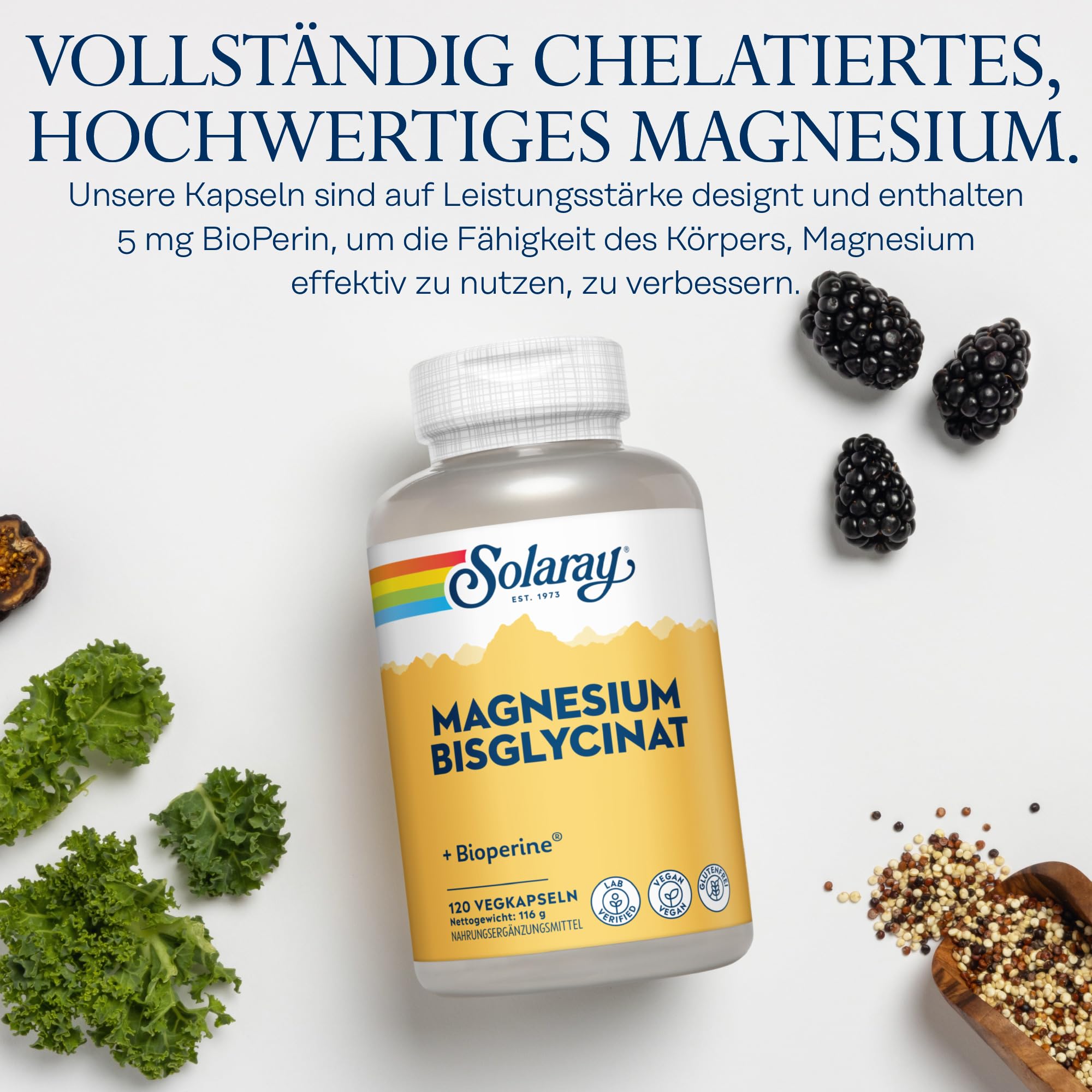 Solaray Magnesiumglycinat 350 mg, 120 vegane Kapseln, chelatiert 3