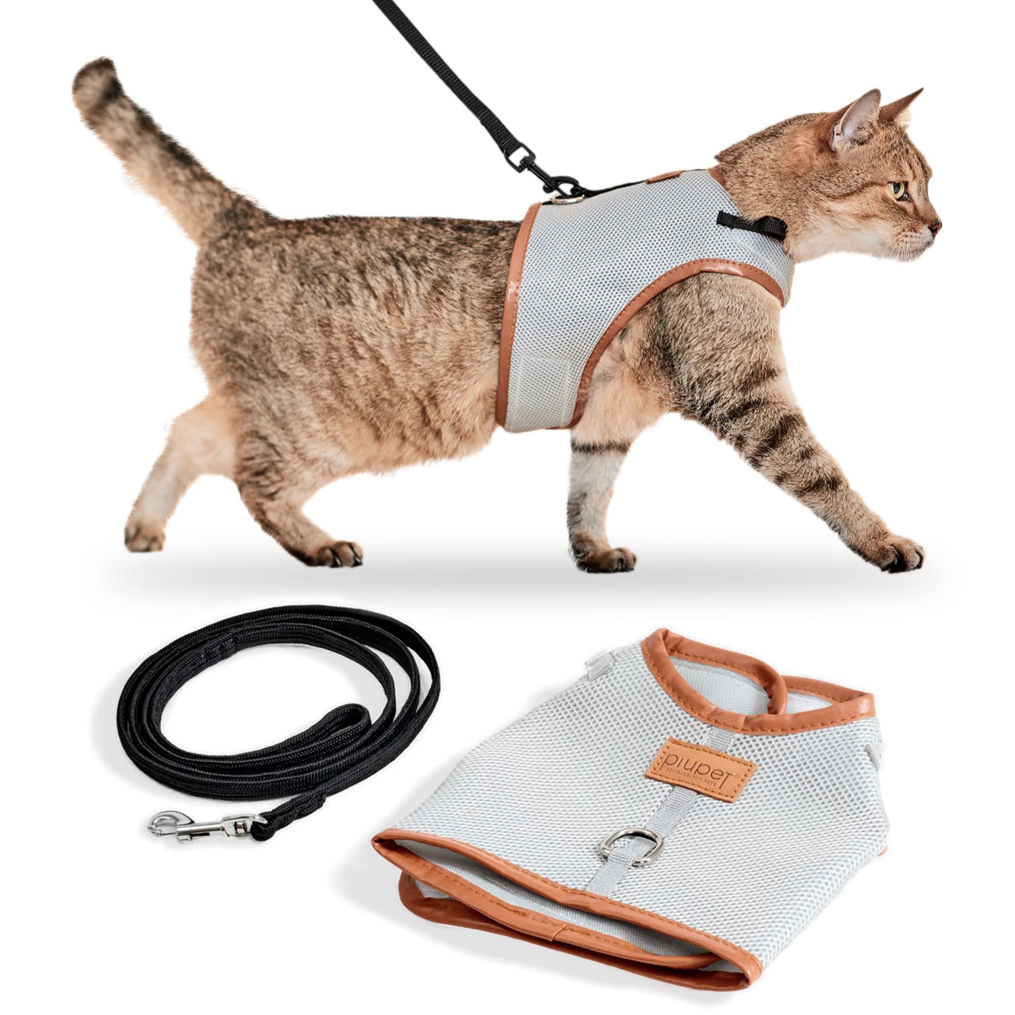 PiuPet® Cat Harness and lead set I 1,2m cat lead I Cat harness escape-proof I Robust Cat Collars | Cat Leash | Cat Harnesses | Cat Harness Escape Proof | Kitten Harness and Lead Set I Size M