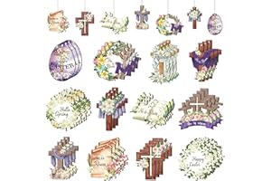 JNYVE 36 Pcs Religious Easter Ornaments Wooden - He is Risen Ornaments Spring Hanging Signs Christian Jesus Cross Wood Cutouts Easter Decor for Small Tree Home Party