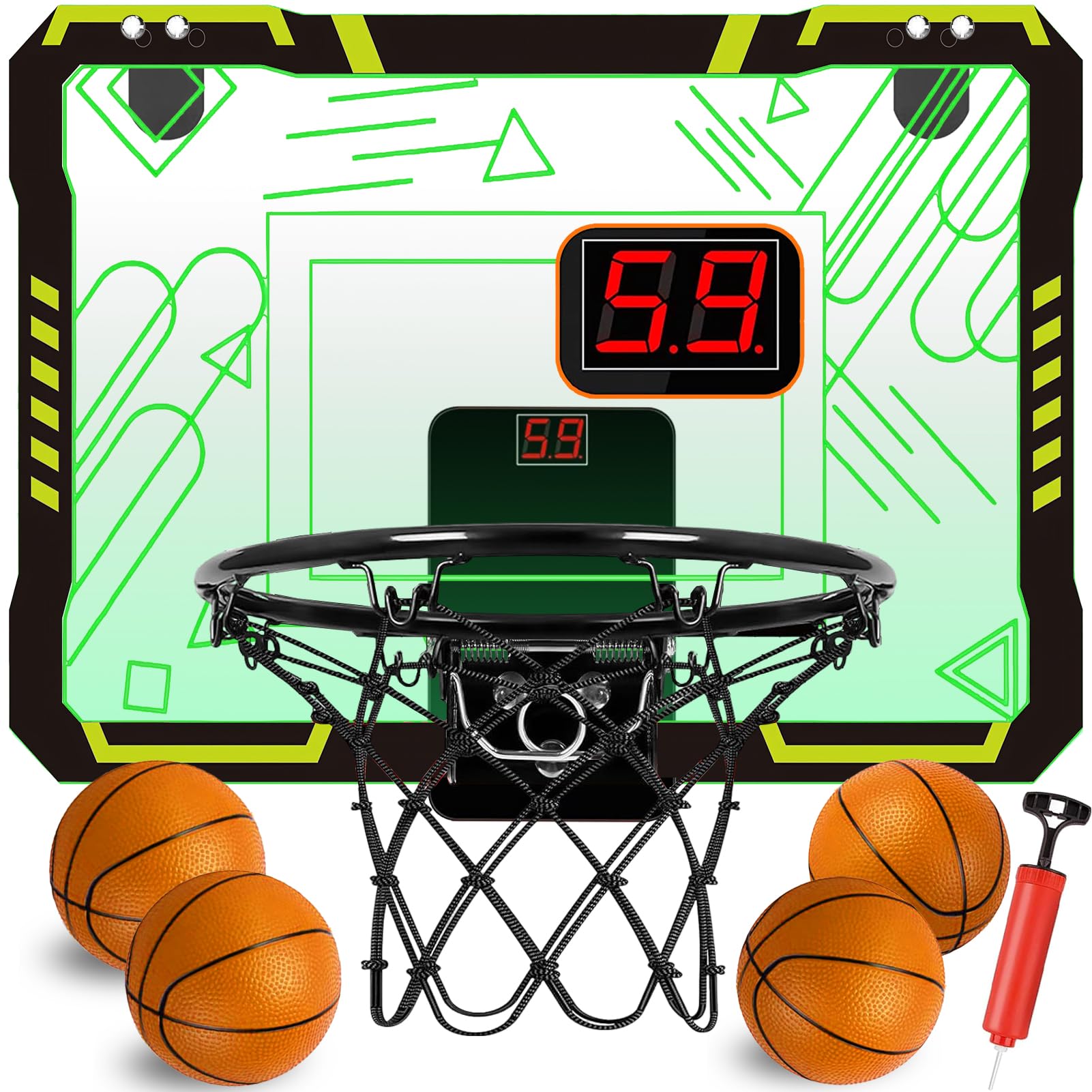 STAY GENT Indoor Basketball Hoop for Kids with Multicolour LED Lights 4 Balls Scoring Device, Mini Basketball Hoop for Room Home Over Door, Sports Games Gifts for 3 5 6 7 8 9 10 Kids & Adults Outdoor