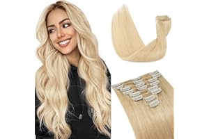 S-noilite 16 Inch Clip in Hair Extensions 100% Human Hair 8Pcs 18Clips Normal Weft Full Head Clip in Hair Extensions for Wome