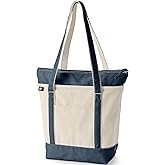 Lands' End Zip Top Long Handle Canvas Tote Bag