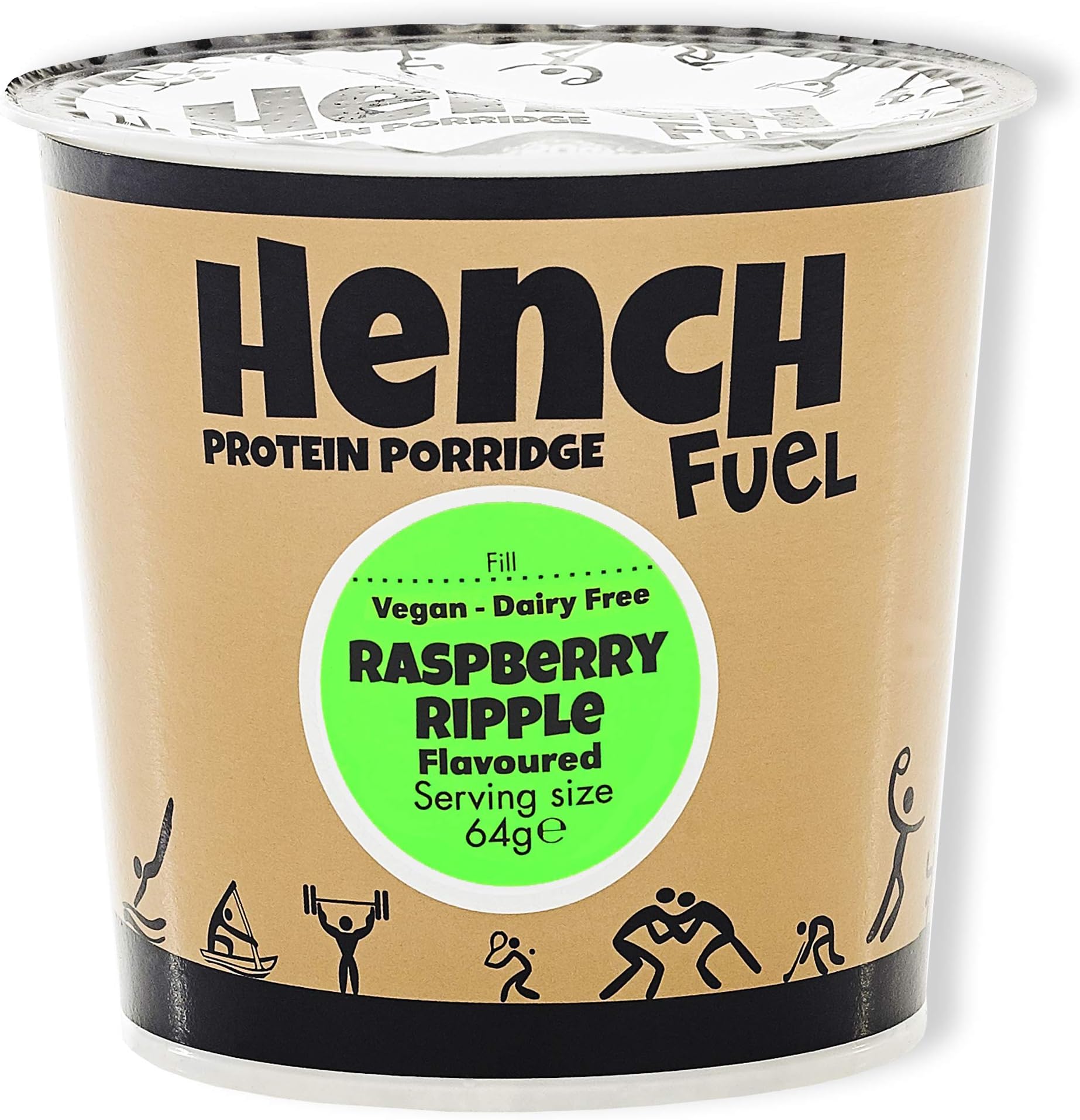 Hench Fuel High Protein Porridge, Instant Oats, 20g of Protein Per Pot, No Added Sugar, Natural Ingredients, Simply Add Boiling Water & You're Ready to Go, Pack of 8 (Vegan - Raspberry Ripple)