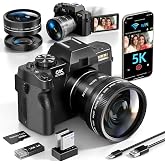5K 64MP Digital Cameras for Photography, Vlogging Point and Shoot Camera | Autofocus，WIFi Connect，16X Zoom，180&deg; Flip Screen, 32GB Card, 2 Batteries, for Beginners, Entry-Level User