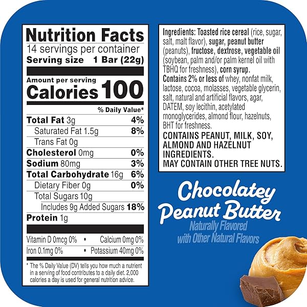 RICE KRISPIES TREATS CRISPY RICE SQUARES, SNACK BARS, CHOCOLATEY PEANUT BUTTER, 10.8OZ BOX (14 COUNT)