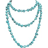 POTESSA Turquoise Beads Endless Necklace Long Knotted Stone Multi-Strand Layer Necklaces Handmade Jewelry