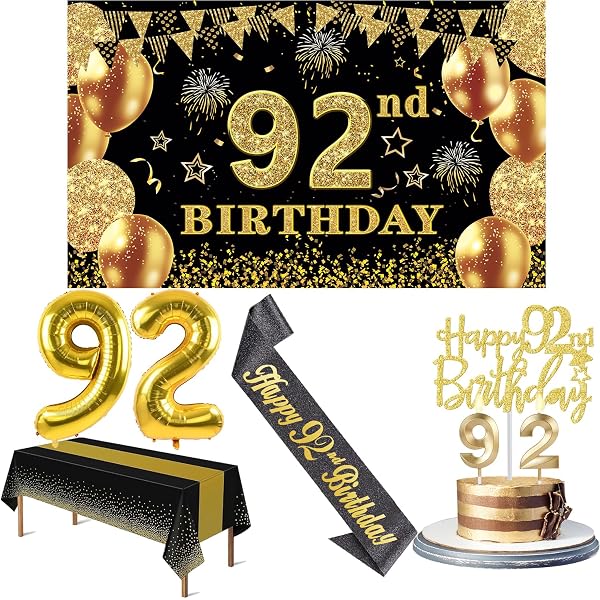 Happy 92nd Birthday Rose Gold Banner Cheers To 92 Years Old...