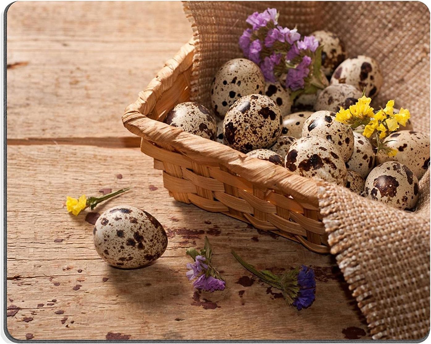 Luxlady Natural Rubber Gaming Mousepads Quail eggs in basket and dry flowers Easter concept IMAGE ID 26118657
