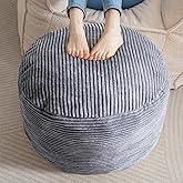 HIGOGOGO Round Stuffed Pouf Ottoman, Corduroy Poufs with Foam Chunk Filling, Furry and Fluffy Pouf Foot Stool Storage Ottoman