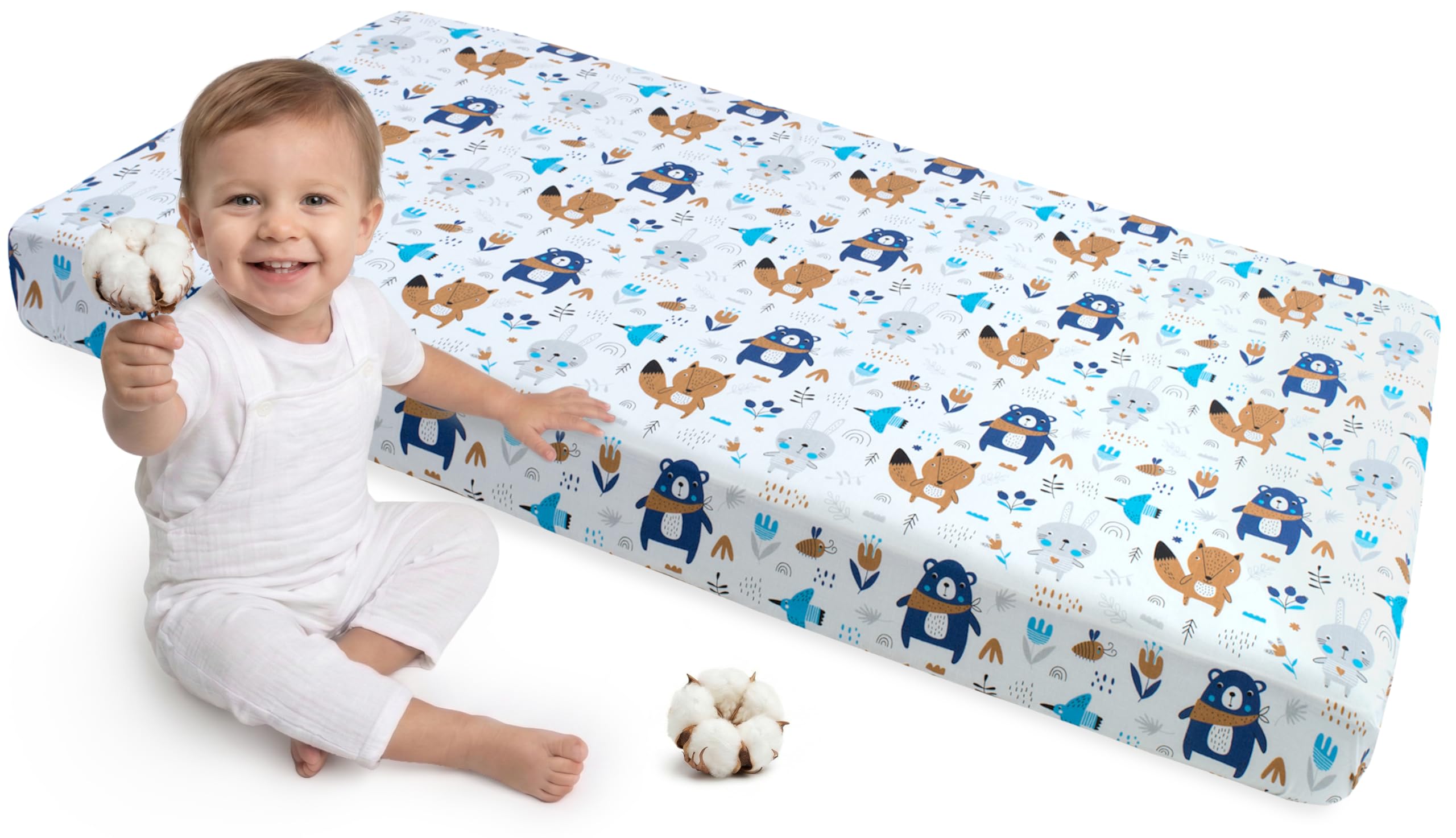 Medi Partners Fitted Sheet 60x120 cm 100% Cotton Baby Bed Linen Mattress Cot (Boho Animals) — image 1