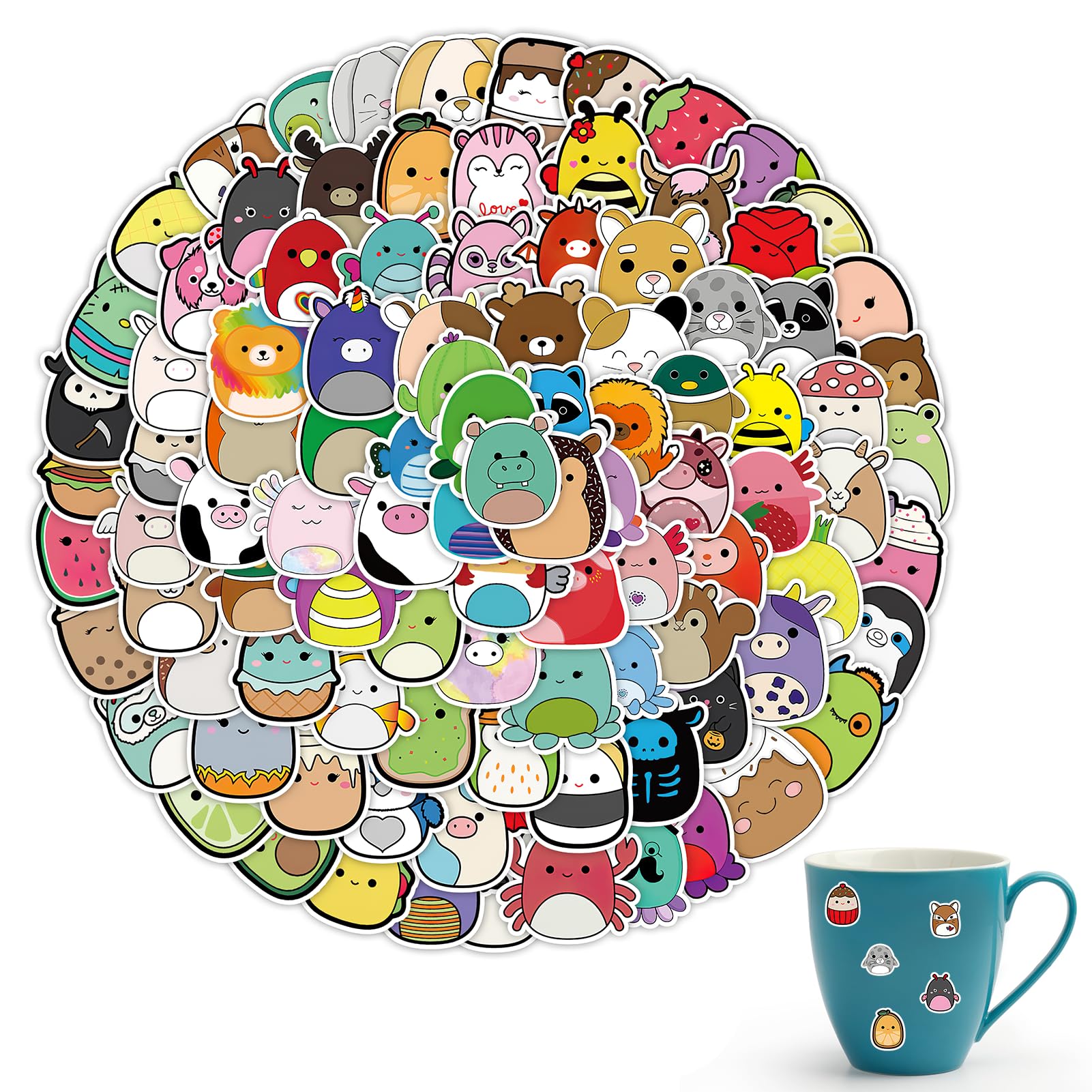 Cute Animals Egg Sticker 100Pcs for Squishmallow Die Cut Stickers Decals, Kawaii Stickers Cartoon Laptop Waterproof Vinyl Sticker Decals for DIY Craft Bottle Phone Skateboard Luggage Decor