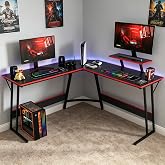Dkelincs L Shaped Gaming Desk 51 Inch Computer Corner Desk Home Office Desks PC Gaming Table with Monitor Riser Stand for Home Office Writing Workstation, Black