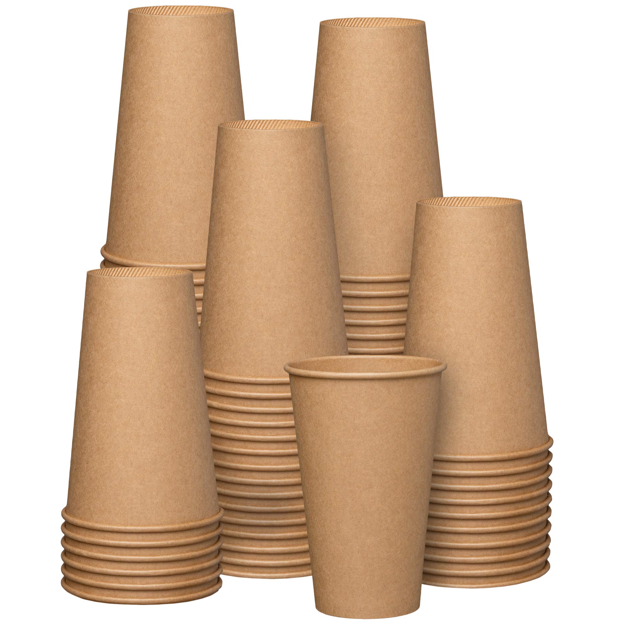 Gusto [16 oz. - 475 ml - 100 Count] Kraft Disposable Paper Cups, Hot Coffee Cups Brown Unbleached - Eco-Friendly