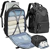 BJLFS Travel Backpack for Women Men, Carry On Backpack with USB Charging Port & Shoe Pouch, TSA 15.6inch, Flight Approved, College Nurse Bag Casual Laptop Daypack for Weekender Business Hiking,Black