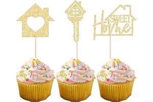 Gyufise 24PCS Sweet Home Cupcake Toppers Gold Glitter Key Housewarming Cupcake Picks New Home Theme Party Cake Decorations Supplies