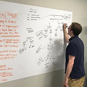 Think Board Whiteboard Wall Sticker – Self-Adhesive White XL Peel & Stick Decal – Dry Erase Removable Message Board for Home, Office & Dorms – Great for Organizing & Brainstorming– 4’ x 10’