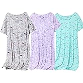 NoirEle 3 Pack Women's Cotton Nightgown Sleepwear Short Sleeve Sleepshirt Casual Print Sleepdress Cotton Sleepwear,S-3XL