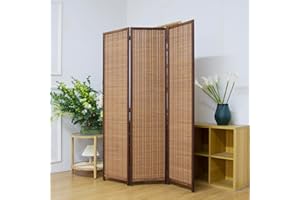 Pawlabay 3 Panel Room Divider Screen,5.6 FT Tall Bamboo Room Divider Folding Privacy Screen,Freestanding Room Divider for Room Seperation,Brown