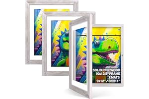 TIBLUE 3 Packs Kids Art Frames - 8.5x11 Picture Frame, 9x12 with Mat, 10x12.5 without Mat, Kids Artwork Frames Changeable Holds 50-100 Pcs, Childrens Art Project Art Frames for Children Drawing, 3D Picture