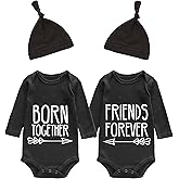 YSCULBUTOL Baby Twins Bodysuits Best Friends Forever Baby Clothes Set with Bibs Girl Outfit with hat