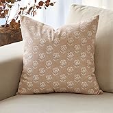 DOMVITUS Floral Pillow Covers 20x20 Throw Pillow Covers Decorative Farmhouse Block Floral Print Vintage Pillow Cover for Living Room Couch Bed, Light Camel, 1PC