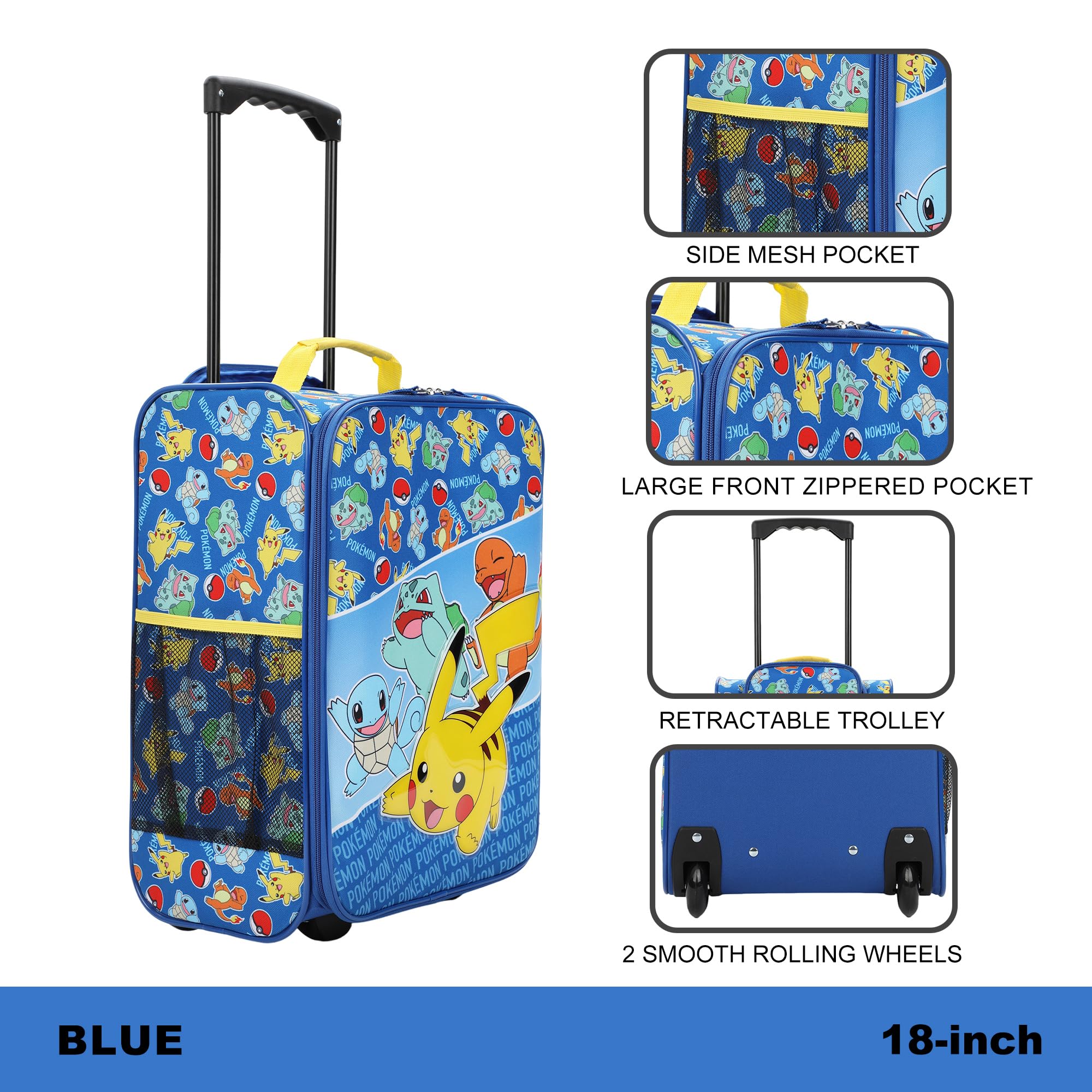 Bioworld Pokémon 18-Inch Youth Travel Pilot Case Carry-on Luggage