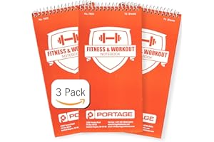 Portage Fitness & Workout Notebook - Fitness Journal, Workout Log, Exercise & Weight Training Notebook Planner, Fitness Tracker Log for Bodybuilding – 4 x 8 Inches, 140 Pages, 70 Sheets (Pack of 3)